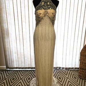 Stephen Yearick Beige Beaded Wedding Dress 10